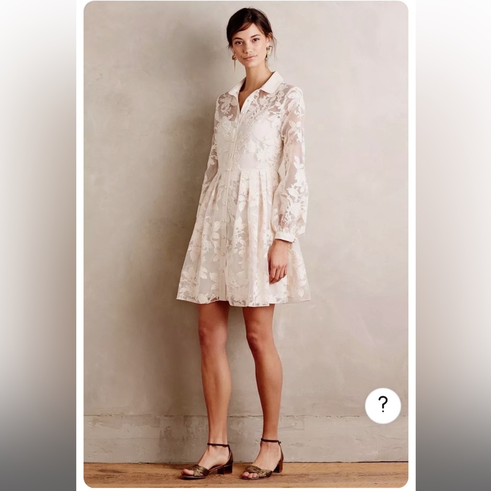 Erin Fetherston cream embroidered lace organza shirt dress US 6